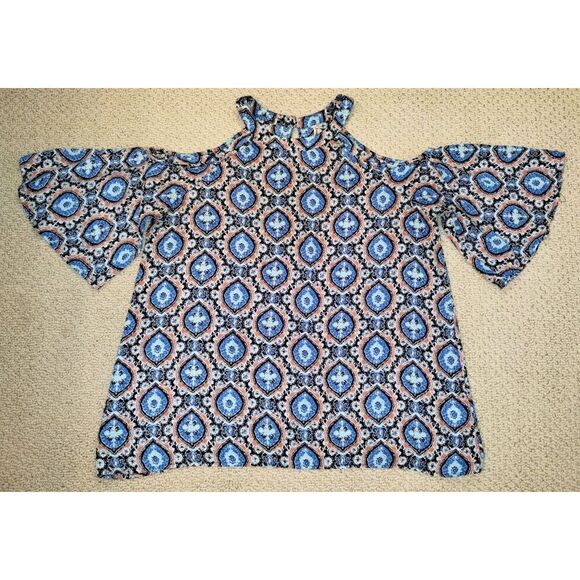 Love Mates Tops - Women's Love Marks Cold-Shoulder Bell Sleeves Blouse Top Shirt (Sz L)